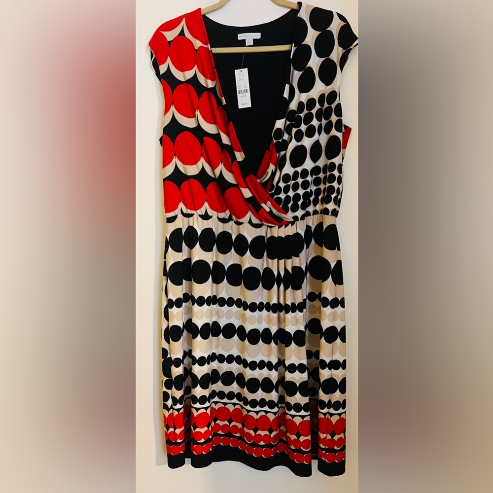 New York & Company Polka Dot Patterned Dress - Red and Black